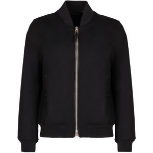 Tom Ford, Jassen, Heren, Blauw, L, Wol, Wollen Bomberjack met Leren Details