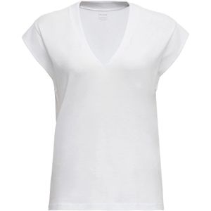 Frame, Tops, Dames, Wit, L, Katoen, Witte V-hals Katoenen T-shirt Korte mouwen
