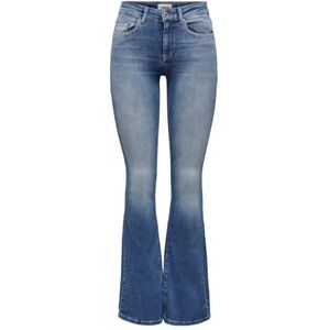 Only, Blauwe effen jeans met rits en knoop Blauw, Dames, Maat:L