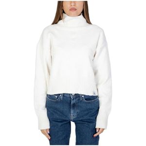Calvin Klein Jeans, Truien, Dames, Wit, M, Katoen, Witte Turtleneck Gebreide Kleding voor Vrouwen