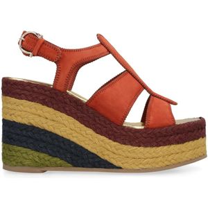 Salvatore Ferragamo, Schoenen, Dames, Oranje, 36 1/2 EU, Jute, Jute Wedge Espadrilles met Verstelbare Enkelband