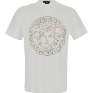 Versace, Tops, Heren, Wit, S, Katoen, Studded Medusa Logo T-shirt