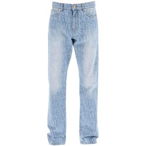 Versace, Jeans met Allover Laserpatroon Blauw, Heren, Maat:W31