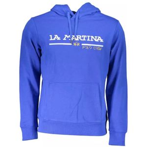 La Martina, Sweatshirts & Hoodies, Heren, Blauw, 3Xl, Katoen, Blauwe Katoenen Trui met Capuchon en Borduursel