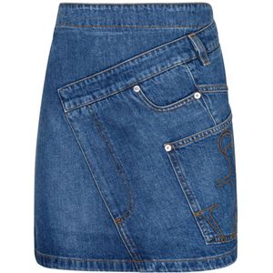 JW Anderson, Rokken, Dames, Blauw, 3Xs, Denim, Blauwe Denim Mini Rok Patchwork