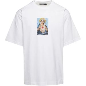 Dolce & Gabbana, Tops, Heren, Wit, XL, Katoen, Witte Madonna T-shirts en Polos