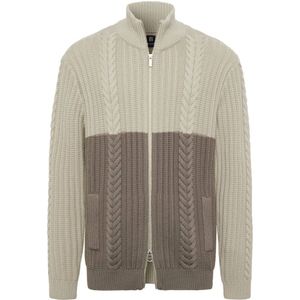 Boggi Milano, Sweatshirts & Hoodies, Heren, Beige, S, Wol, Tweekleurige trui met volledige rits in merinowol