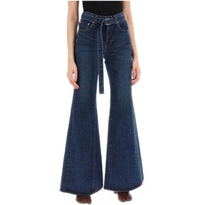 Sacai, Flared Jeans Blauw, Dames, Maat:S