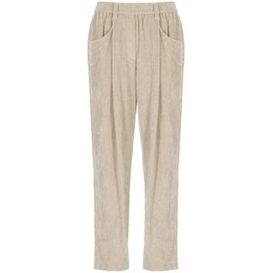 Brunello Cucinelli, Broeken, Dames, Beige, 2Xs, Katoen, Corduroy Beige Broek Elastische Taille