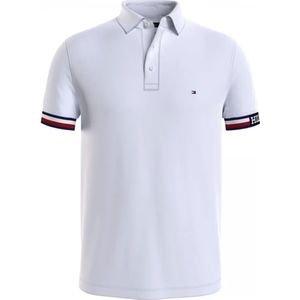 Tommy Hilfiger, Tops, Heren, Wit, L, Monotype Flag Cuff Polo Shirt