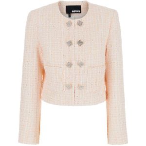 Rotate Birger Christensen, Jassen, Dames, Roze, S, Polyester, Roze Sweater Jas Boucle Cropped