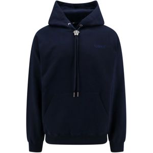 Versace, Sweatshirts & Hoodies, Heren, Blauw, XL, Katoen, Blauwe hoodie met Medusa-slider