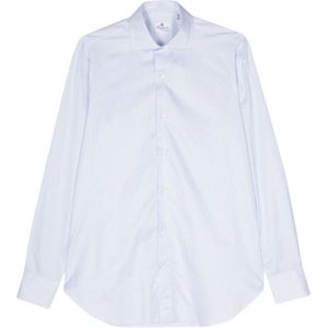 Finamore, Overhemden, Heren, Blauw, 5Xl, Katoen, Italiaans Gestreept Katoenen Shirt