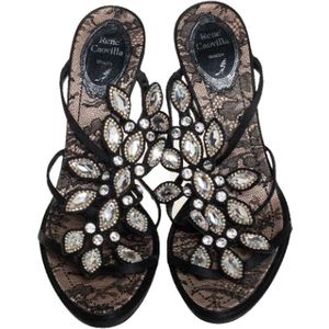 René Caovilla Pre-owned, Pre-owned, Dames, Zwart, 39 EU, Satijn, Pre-owned Satin sandals