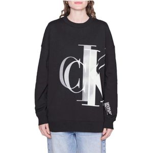 Calvin Klein, Sweatshirts & Hoodies, Dames, Zwart, XS, Comfortabele Zwarte Oversized Hoodie