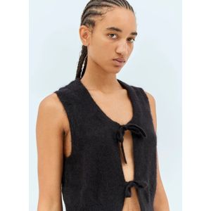 Ganni, Truien, Dames, Zwart, S, Nylon, Mohair Gebreide String Vest