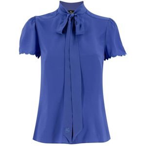 Etro, Blouses & Shirts, Dames, Blauw, M, Zijden Blouse met Pegasus Borduursel