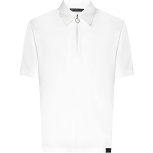 Low Brand, Tops, Heren, Wit, L, Katoen, Witte Katoenen Poloshirt met Rits