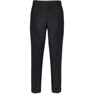 Balmain, Broeken, Heren, Zwart, L, Wol, Rechte mini monogram broek