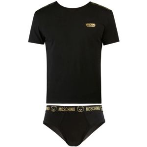 Moschino, Ondergoed, Heren, Zwart, M, Katoen, Heren Ronde Hals Katoenen T-Shirt