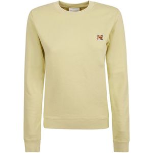Maison Kitsuné, Sweatshirts & Hoodies, Dames, Geel, S, Katoen, Fox Head Patch Sweatshirt