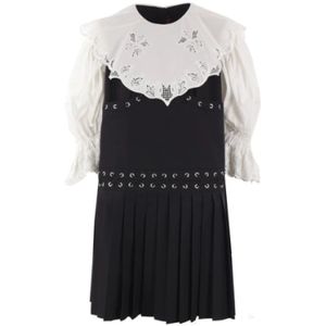 Chopova Lowena, Zwarte en witte katoenen jurk met kanten details Zwart, Dames, Maat:M