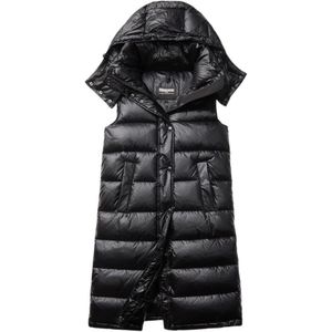 Blauer, Lange Hooded Vest - Zwart Zwart, Dames, Maat:M