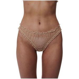 Undress Code, Ondergoed, Dames, Beige, S, Katoen, Nude Geborduurde Ruffle Slipjes