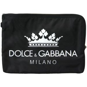 Dolce & Gabbana, Tassen, Heren, Zwart, ONE Size, Nylon, Zwarte Milano Print Nylon Pouch Clutch