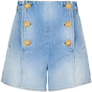 Balmain, Korte broeken, Dames, Blauw, XS, Denim, Denim shorts met knopen