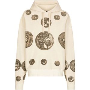 Dolce & Gabbana, Sweatshirts & Hoodies, Heren, Beige, S, Katoen, Coin Print Inside-Out Hoodie - Roma Collectie
