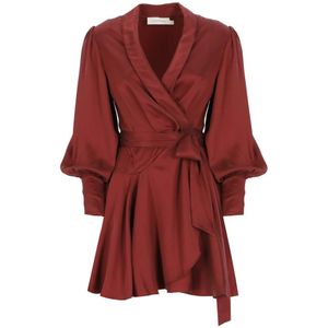 Zimmermann, Kleedjes, Dames, Rood, XS, Bordeaux Zijden V-hals Jurk