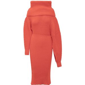 A.w.a.k.e. Mode, Gebreide Midi Jurk Rood, Dames, Maat:M