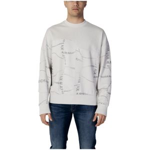 Armani Exchange, Sweatshirts & Hoodies, Heren, Grijs, M, Katoen, Grijze Bedrukte Sweatshirt voor Heren