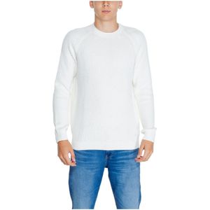 Calvin Klein Jeans, Truien, Heren, Wit, M, Katoen, Witte Katoenen Gebreide Ronde Hals Trui