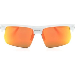 Oakley, Witte half-rand rechthoekige zonnebril met Prizm™-lens Veelkleurig, unisex, Maat:ONE Size