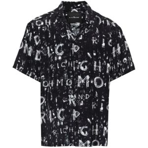 John Richmond, Overhemden, Heren, Zwart, S, Zwart Shirt met Logo Print