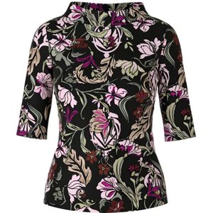 Marc Cain, Tops, Dames, Veelkleurig, M, Katoen, Bloemen Rib T-shirt