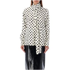 Msgm, Blouses & Shirts, Dames, Wit, S, Satijn, Polka Dot Satijnen Blouse Off White