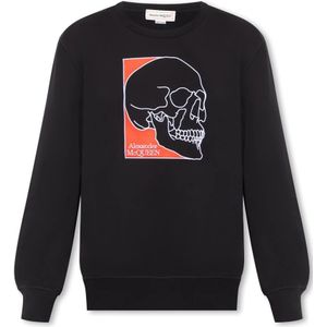 Alexander McQueen, Sweatshirts & Hoodies, Heren, Zwart, S, Katoen, Geborduurde sweatshirt