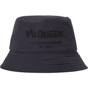 Alexander McQueen, Accessoires, Heren, Zwart, M, Moderne Logo Borduurwerk Bucket Hat