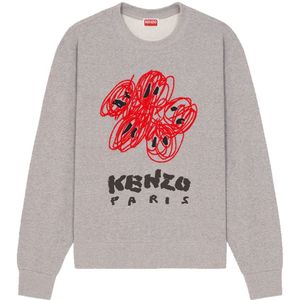 Kenzo, Sweatshirts & Hoodies, Heren, Grijs, L, Katoen, Grijze Varsity Drawn Sweatshirt