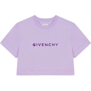Givenchy, Tops, Dames, Paars, XS, Katoen, Lila Katoenen T-shirt met Givenchy Embleem