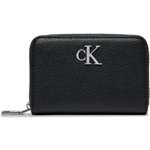 Calvin Klein, Accessoires, Dames, Zwart, ONE Size, Leer, Mini PU leren portemonnee met metalen logo
