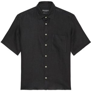 Marc O'Polo, Overhemden, Heren, Zwart, 2Xl, Linnen, Normaal korte mouwen shirt