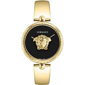 Versace, Gouden en Zwarte Palazzo Horloge Geel, Dames, Maat:ONE Size