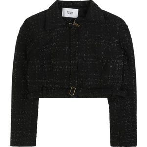 Silvian Heach, Blazer crop tweed effect Zwart, Dames, Maat:2XS