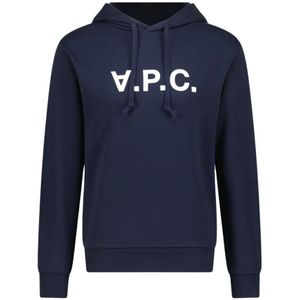 A.p.c., Sweatshirts & Hoodies, Heren, Blauw, M, Logo Print Hoodie Stijlvol Comfort