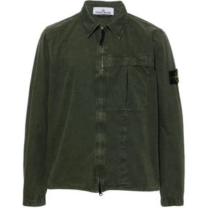 Stone Island, Jassen, Heren, Groen, S, Katoen, Groene Jas met Zak