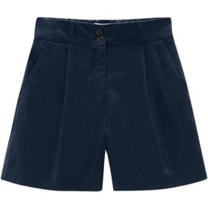 Woolrich, Korte broeken, Dames, Blauw, XL, Katoen, Katoenen Poplin Shorts